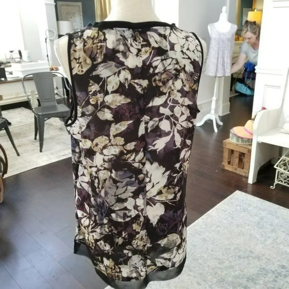 Simply Vera Vera Wang Floral Print Sleeveless Top Bodice Buttons Size Large - Picture 5 of 10